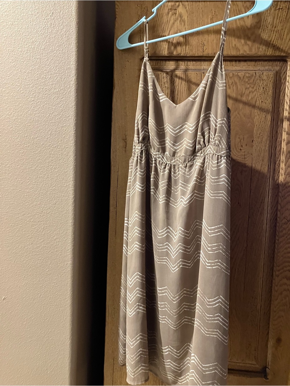 Old Navy Taupe and White Striped Spaghetti-Strap Sundress
